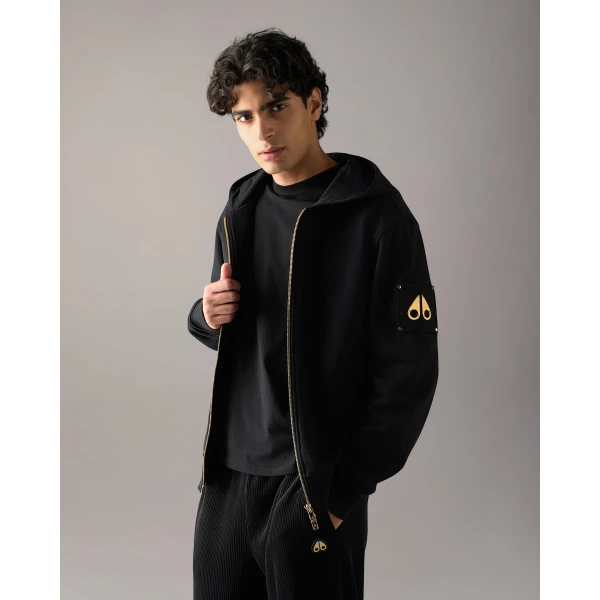 Moose Knuckles Gold Series Hartsfield Zip-Up Hoodie in Black | Sweatshirts | Coveti