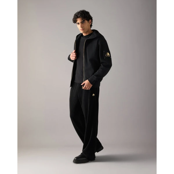 Moose Knuckles Gold Series Hartsfield Zip-Up Hoodie in Black | Sweatshirts | Coveti