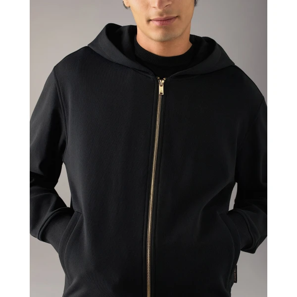 Moose Knuckles Gold Series Hartsfield Zip-Up Hoodie in Black | Sweatshirts | Coveti
