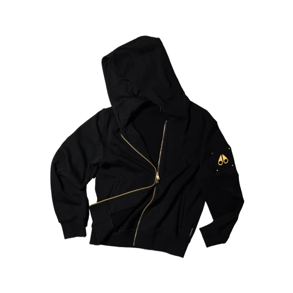 Moose Knuckles Gold Series Hartsfield Zip-Up Hoodie in Black | Coveti
