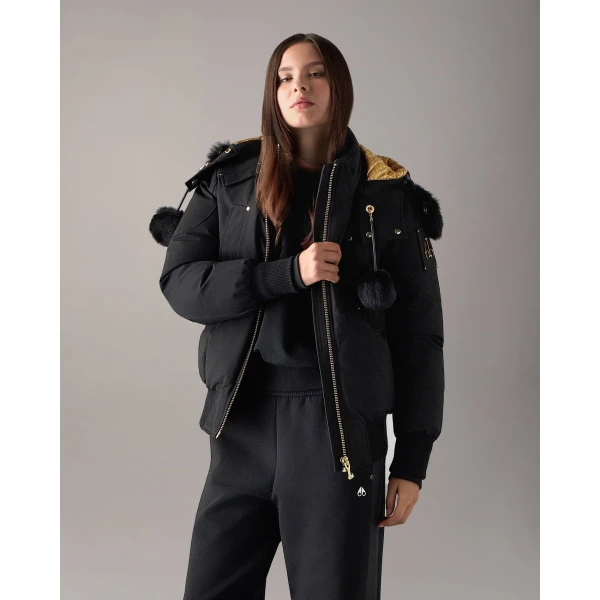 Moose Knuckles Gold Series Original Debbie Down Bomber in Black | Jackets | Coveti