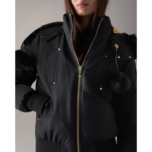 Moose Knuckles Gold Series Original Debbie Down Bomber in Black | Jackets | Coveti