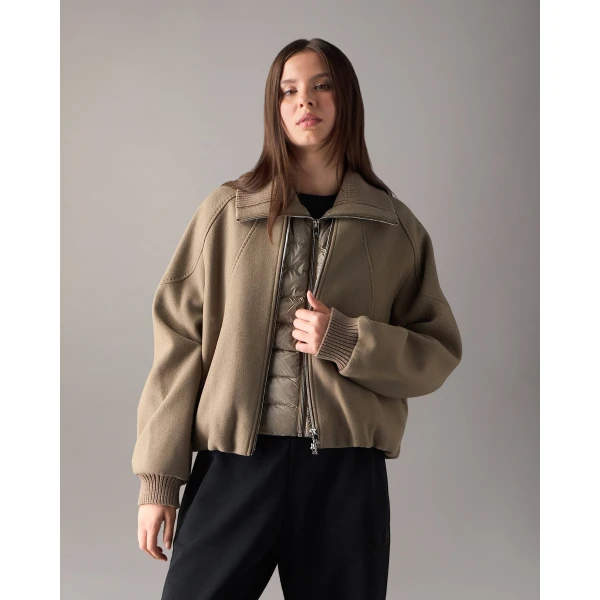Moose Knuckles Grid 3-In-1 Wool Bomber Jacket in Ashen | Jackets | Coveti