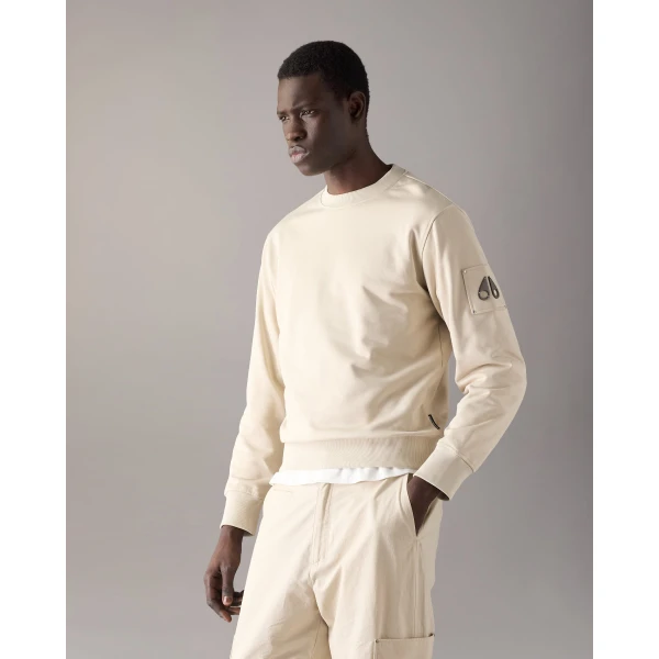 Moose Knuckles Hartsfield Crewneck Sweatshirt in Alabaster | Sweatshirts | Coveti