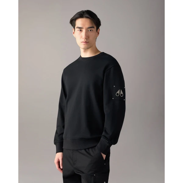 Moose Knuckles Hartsfield Crewneck Sweatshirt in Black | Sweatshirts | Coveti