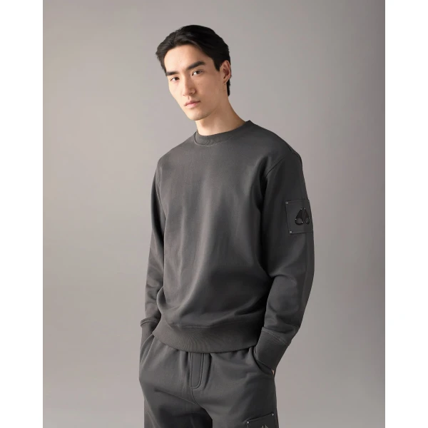 Moose Knuckles Hartsfield Crewneck Sweatshirt in Cement | Sweatshirts | Coveti