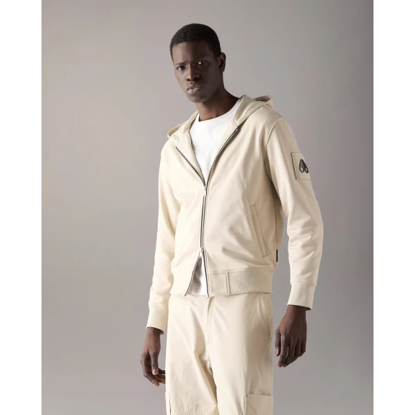 Moose Knuckles Hartsfield Zip-Up Hoodie in Alabaster | Sweatshirts | Coveti