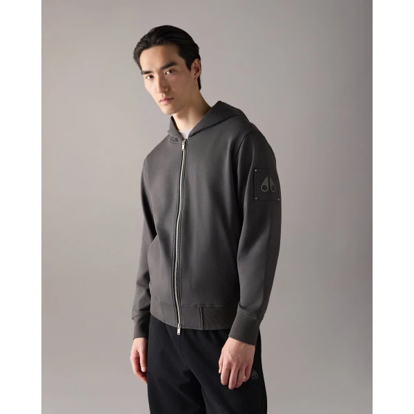 Moose Knuckles Hartsfield Zip-Up Hoodie in Cement | Sweatshirts | Coveti