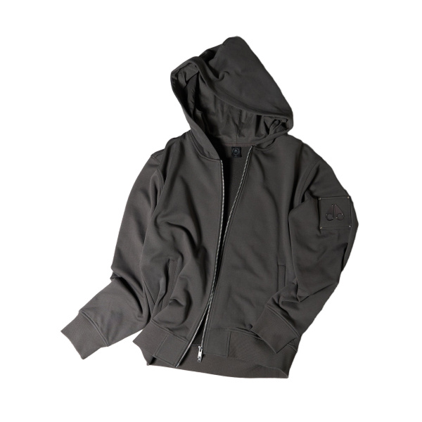 Moose Knuckles Hartsfield Zip-Up Hoodie in Cement | Coveti