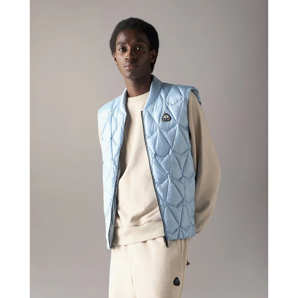 Moose Knuckles Iceberg Quilt Down Vest in Blue Ice | Men Jackets | Coveti