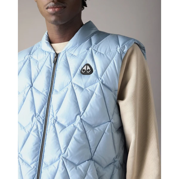 Moose Knuckles Iceberg Quilt Down Vest in Blue Ice | Men Jackets | Coveti
