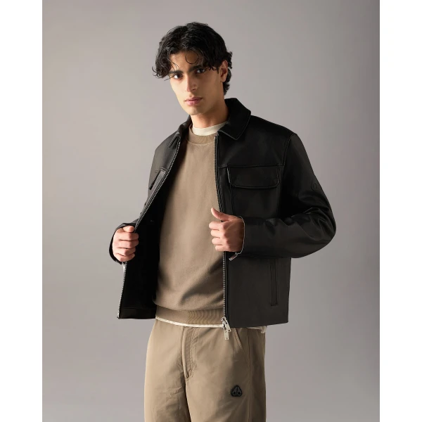 Moose Knuckles Jacques Leather Jacket in Black | Men Jackets | Coveti