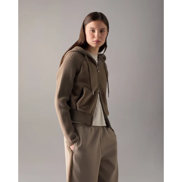 Moose Knuckles Junction Hooded Hybrid Sweater in Ashen | Sweaters | Coveti