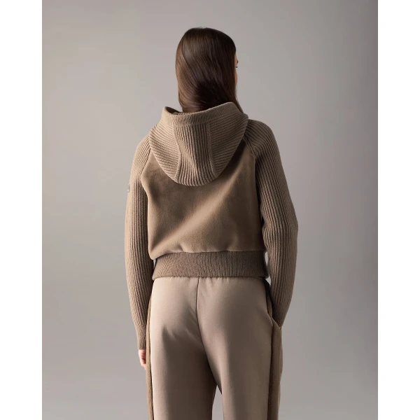 Moose Knuckles Junction Hooded Hybrid Sweater in Ashen | Sweaters | Coveti