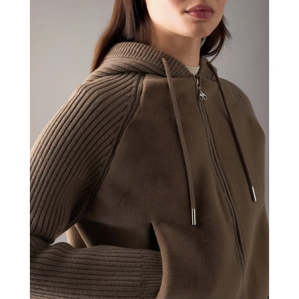 Moose Knuckles Junction Hooded Hybrid Sweater in Ashen | Sweaters | Coveti