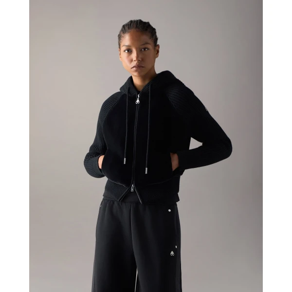 Moose Knuckles Junction Hooded Hybrid Sweater in Black | Sweaters | Coveti