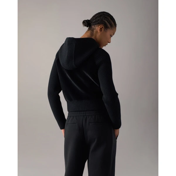Moose Knuckles Junction Hooded Hybrid Sweater in Black | Sweaters | Coveti