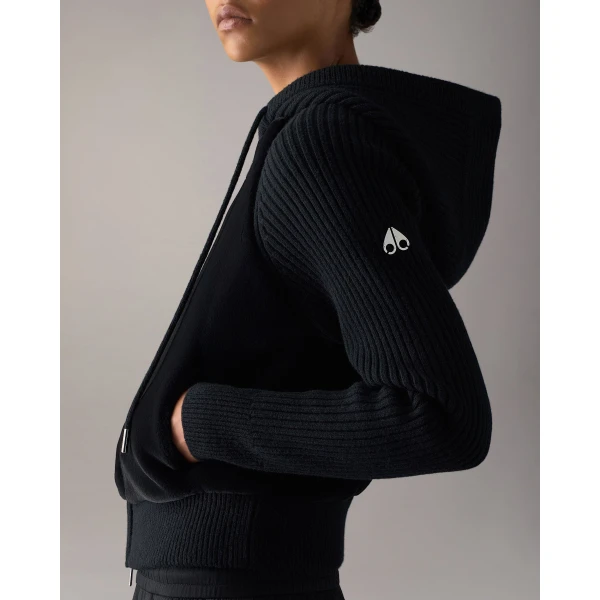 Moose Knuckles Junction Hooded Hybrid Sweater in Black | Sweaters | Coveti