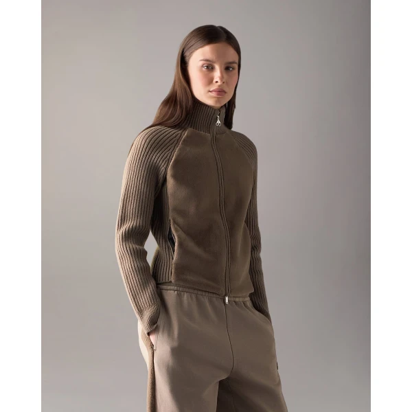 Moose Knuckles Junction Zip-Up Hybrid Sweater in Ashen | Sweaters | Coveti