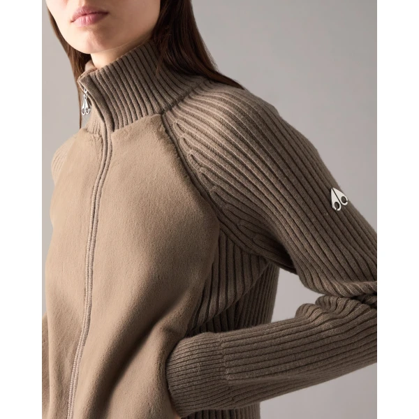 Moose Knuckles Junction Zip-Up Hybrid Sweater in Ashen | Sweaters | Coveti