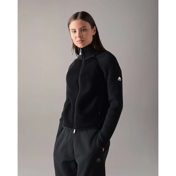 Moose Knuckles Junction Zip-Up Hybrid Sweater in Black | Sweaters | Coveti