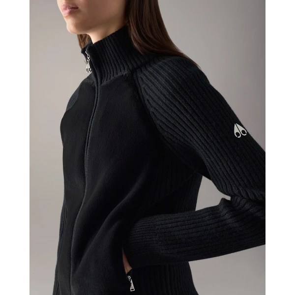 Moose Knuckles Junction Zip-Up Hybrid Sweater in Black | Sweaters | Coveti