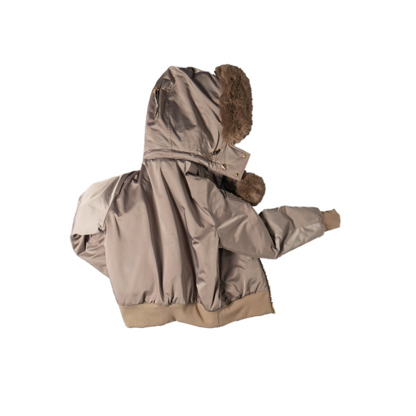 Moose Knuckles Luxe Satin Reversible Bomber in Ashen | Coveti
