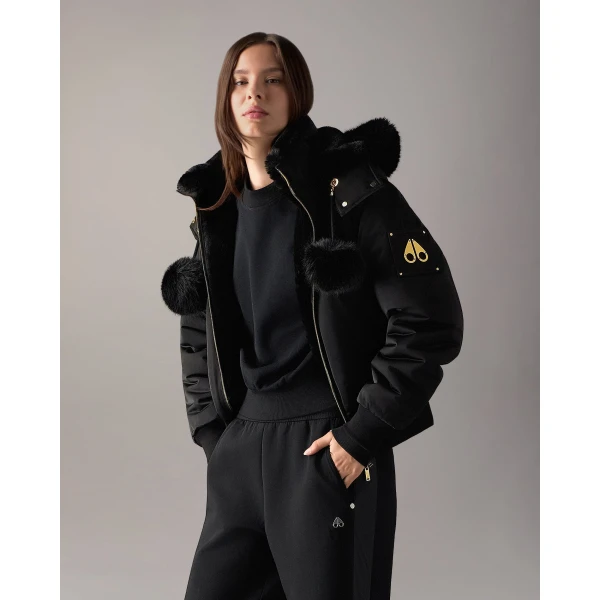 Moose Knuckles Luxe Satin Reversible Bomber in Black | Jackets | Coveti