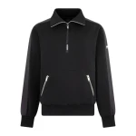 Moose Knuckles Mix Media Quarter Zip Sweater in Black | Coveti