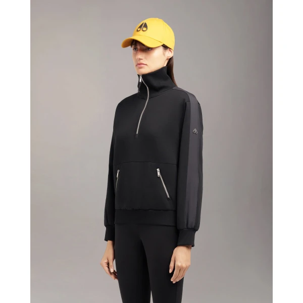 Moose Knuckles Mix Media Quarter Zip Sweater in Black | Sweaters | Coveti