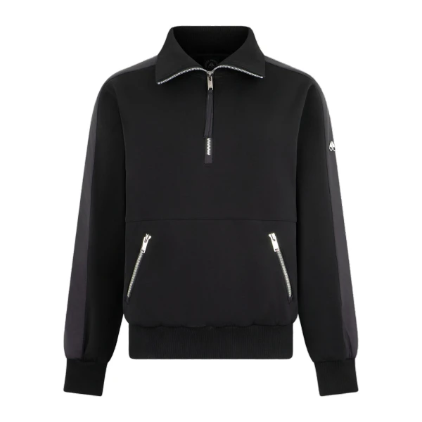 Mix Media Quarter Zip Sweater in Black