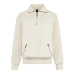 Moose Knuckles Mix Media Quarter Zip Sweater in Plaster | Coveti