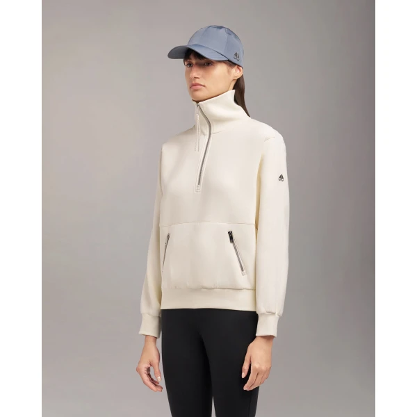 Moose Knuckles Mix Media Quarter Zip Sweater in Plaster | Sweaters | Coveti