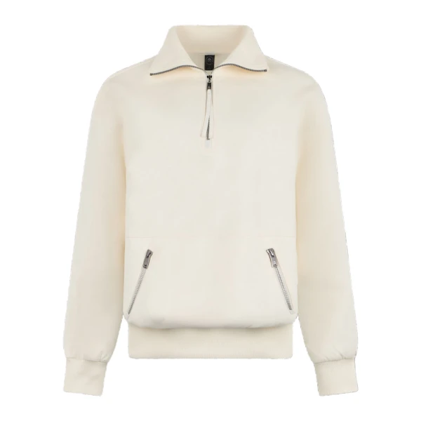 Moose Knuckles Mix Media Quarter Zip Sweater in Plaster | Coveti