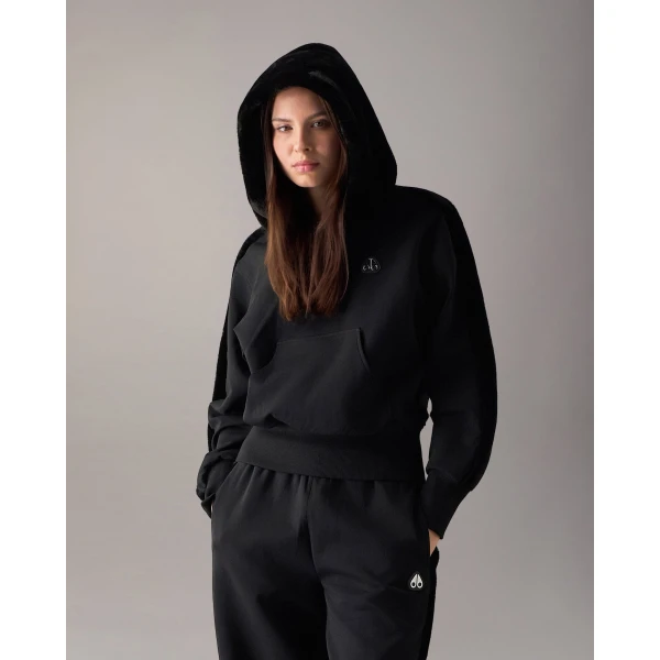 Moose Knuckles Mixed Media Bunny Hoodie in Black | Hoodies | Coveti