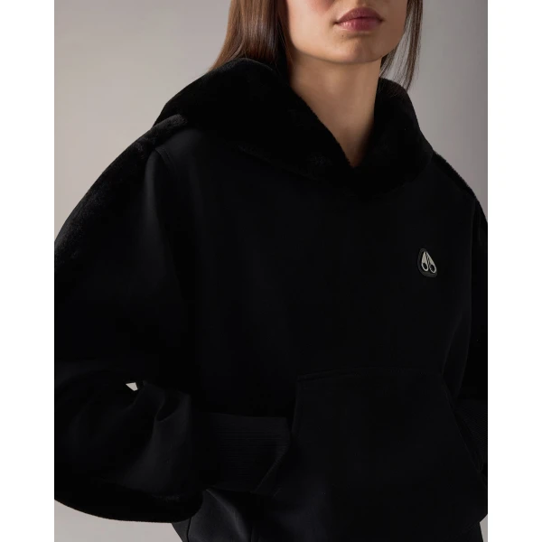 Moose Knuckles Mixed Media Bunny Hoodie in Black | Hoodies | Coveti