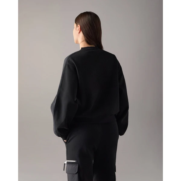 Moose Knuckles Mixed Media Crewneck Sweatshirt in Black | Long Sleeve | Coveti