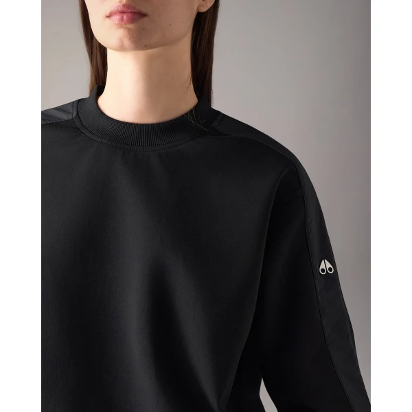 Moose Knuckles Mixed Media Crewneck Sweatshirt in Black | Long Sleeve | Coveti