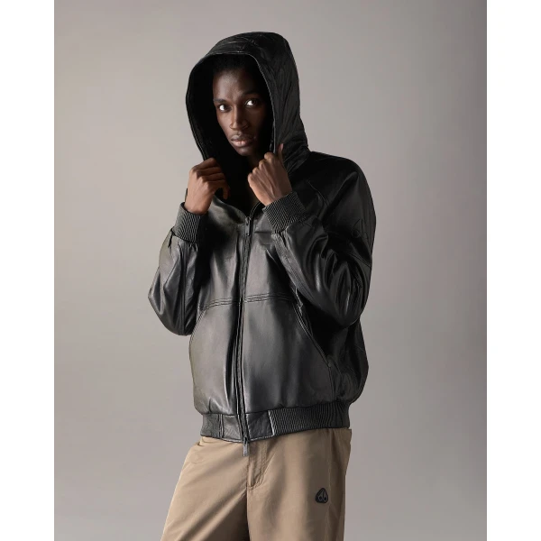 Moose Knuckles Neo Bunny Leather Jacket in Black | Men Jackets | Coveti
