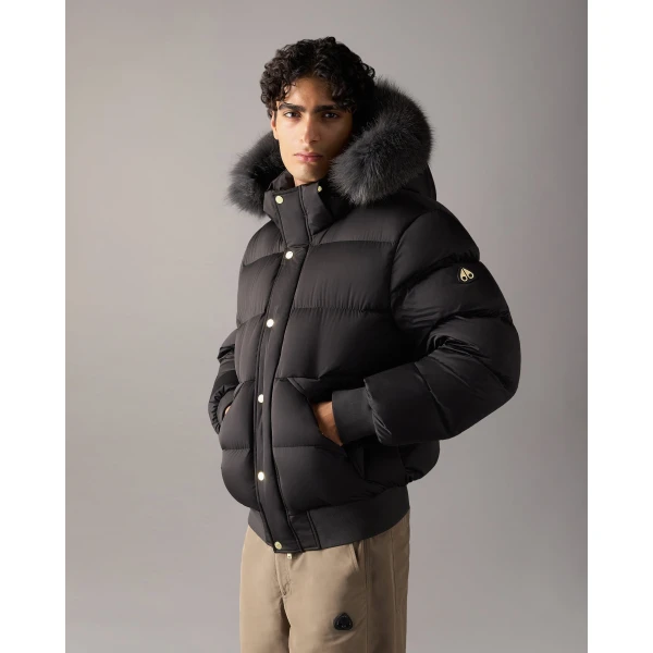 Moose Knuckles Northbound Fox Fur & Down Bomber in Black | Men Jackets | Coveti