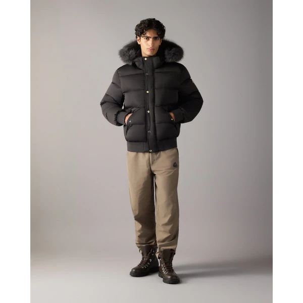 Moose Knuckles Northbound Fox Fur & Down Bomber in Black | Men Jackets | Coveti