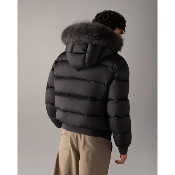 Moose Knuckles Northbound Fox Fur & Down Bomber in Black | Men Jackets | Coveti
