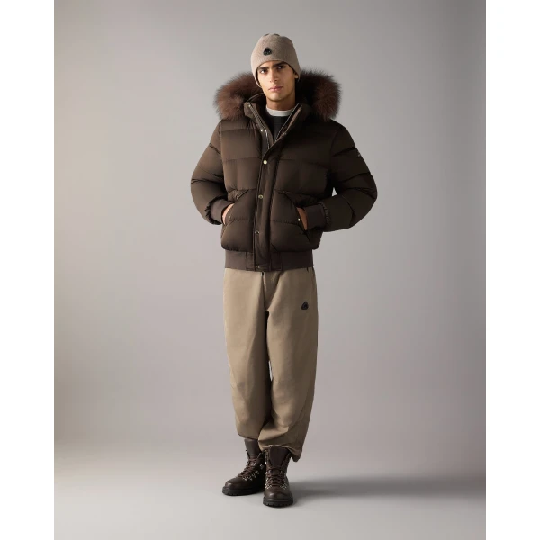 Moose Knuckles Northbound Fox Fur & Down Bomber in Espresso | Men Jackets | Coveti