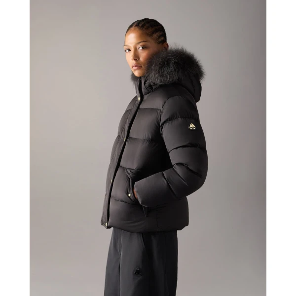 Moose Knuckles Northbound Fox Fur & Down Jacket in Black | Jackets | Coveti