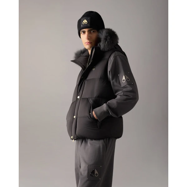 Moose Knuckles Northbound Fox Fur & Down Vest in Black | Men Jackets | Coveti