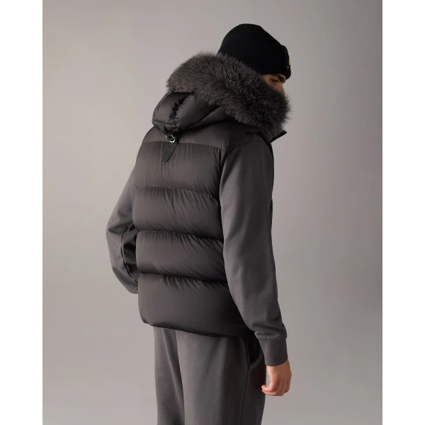 Moose Knuckles Northbound Fox Fur & Down Vest in Black | Men Jackets | Coveti