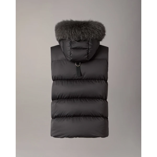 Moose Knuckles Northbound Fox Fur & Down Vest in Black | Vests | Coveti