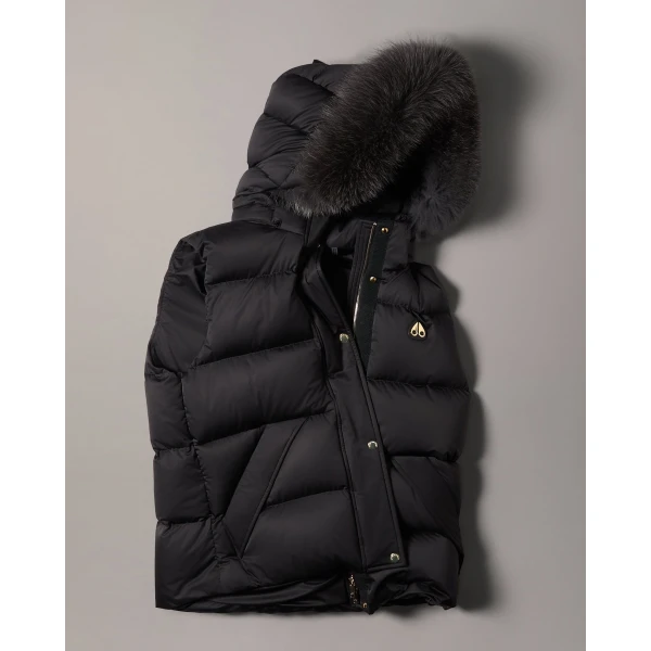 Moose Knuckles Northbound Fox Fur & Down Vest in Black | Vests | Coveti
