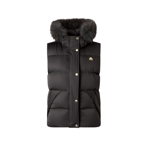 Moose Knuckles Northbound Fox Fur & Down Vest in Black | Coveti