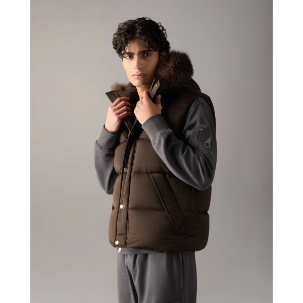 Moose Knuckles Northbound Fox Fur & Down Vest in Espresso | Men Jackets | Coveti